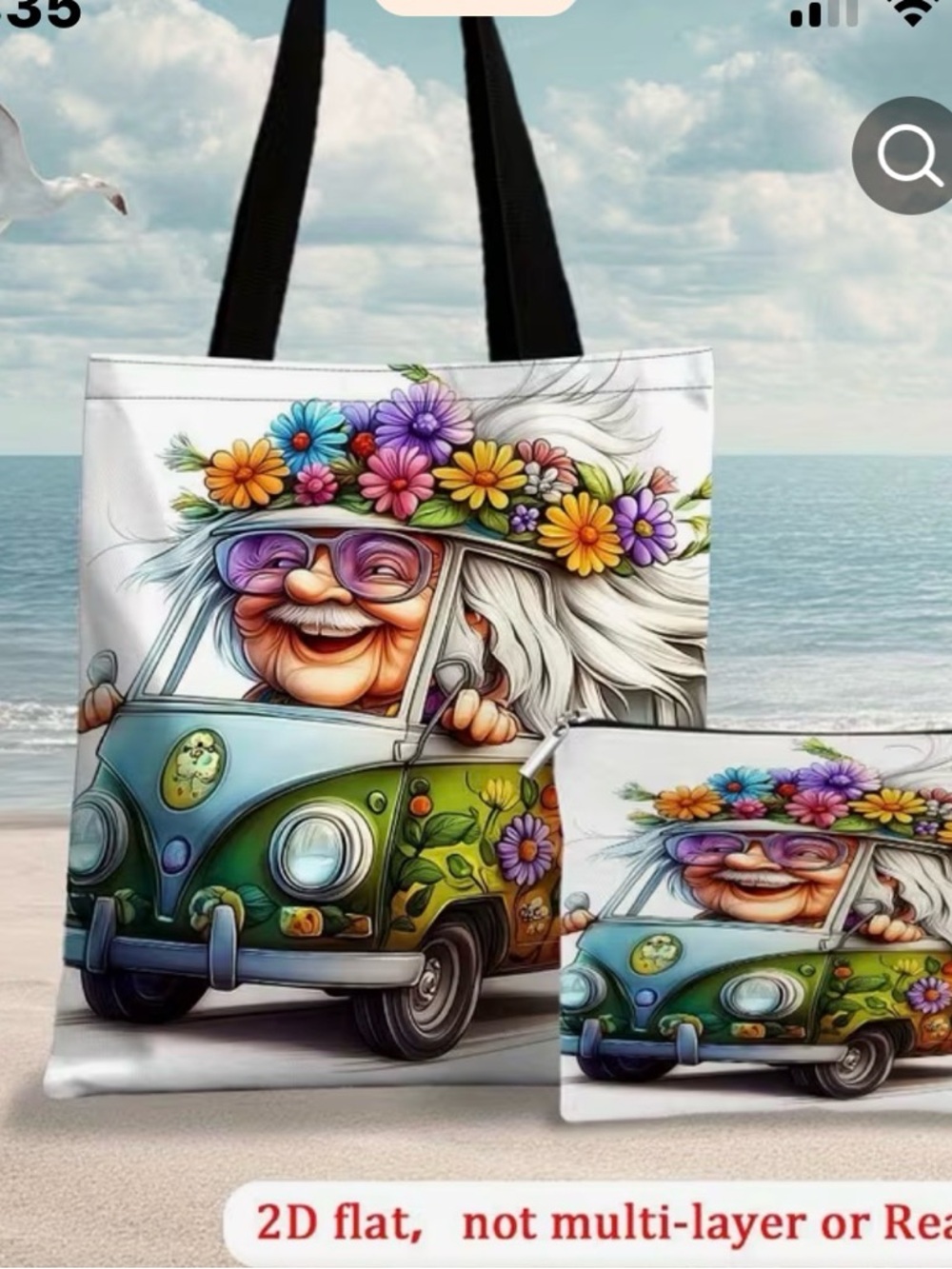NBA White Floral Granny Van Tote with Black Straps. 2 pcs
